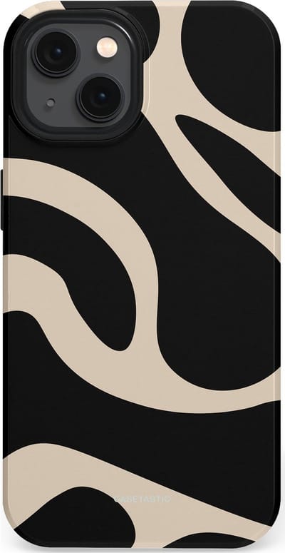 Casetastic hoesje geschikt voor Apple iPhone 13 - MagSafe - Dubbellaagse bescherming - Zwart Zand Organische Golven - Fashion Case - Zwart Zand