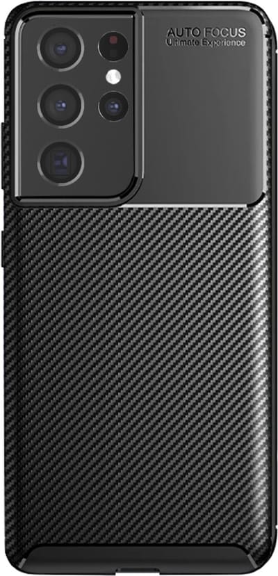 Techsuit Carbon Fiber Silicone Back Cover Hoesje geschikt voor Samsung Galaxy S21 Ultra - Zwart