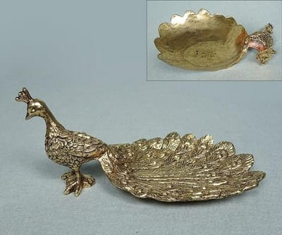 Sierschaaltje pauw ant. goudkleur 16x9,5x6,5cm