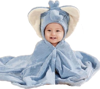 Baby Badhanddoek met hoodie – Olifant - Blauw – 65 x 135 cm
