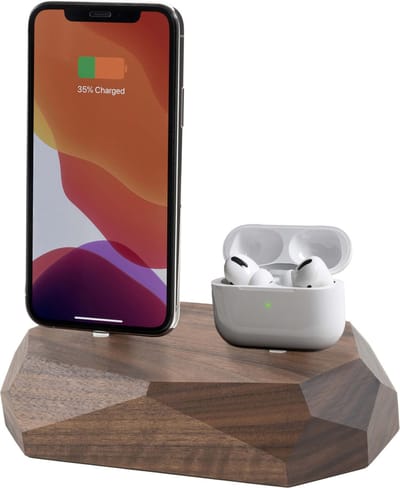 Oakywood Dual Dock - Massief Walnoot - compatible met Apple iPhone en Apple AirPods (Lightning)