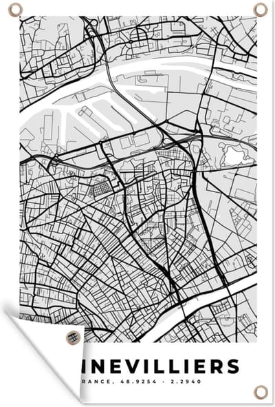 Muurdecoratie Plattegrond – Kaart – Stadskaart – Frankrijk – Gennevilliers - 120x180 cm - Tuinposter - Tuindoek