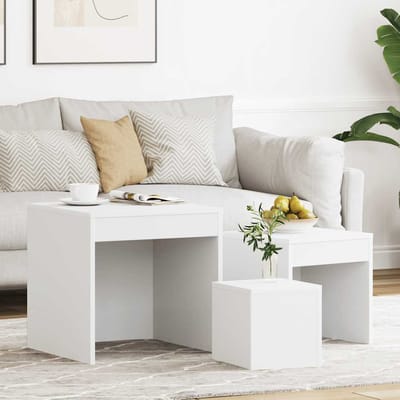vidaXL - 3-delige - Tafeltjesset - bewerkt - hout - wit