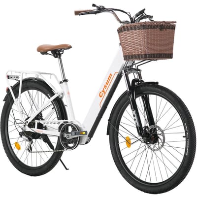 Cysum Cityrun Elektrische Fiets - 250W Motor - 36V10Ah Accu - Max Snelheid 25km/u - 26 Inch Banden - Max Bereik 60km - Shimano 7 Versnellingen - Wit