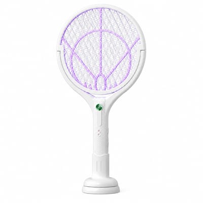 Elektrische Vliegenmepper - 2-in-1 Muggenverdelger met Roterende Kop & Uitschuifbare Verlengstok - Oplaadbare Elektrische Muggenmepper met UV Licht Muggenval -Insectenlamp voor Binnen en Buiten - Wit