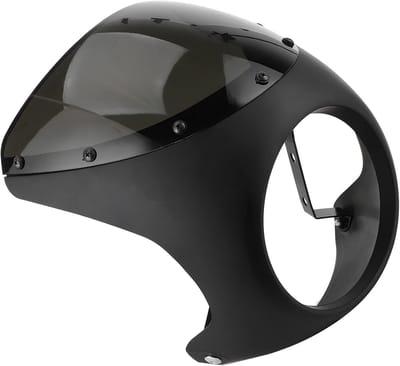 Stijlvolle 7-inch Rugged ABS Motorfiets Koplamp Behuizing met Windscherm en Deflector - Universele Accessoires voor Motorfietsen in Mat Zwart en Zwart Deksel