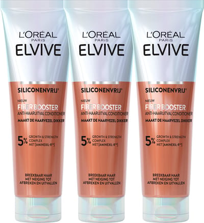 L'Oréal Paris Elvive Fiber Booster Anti-Haaruitval Conditioner - Voor dikker, sterker haar - Geschikt voor breekbaar haar met neiging tot afbreken en uitvallen - Conditioner voordeelverpakking - 3x 150ml