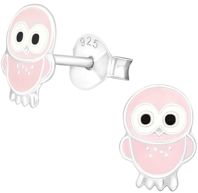 Joy|S - Zilveren uil oorbellen - 6 x 9 mm - zacht roze - kinderoorbellen