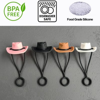 Brede siliconen rietjesbeschermers, cowboyhoedstofdop, 4 kleuren PVC beschermtips (grijs, wit, oranje, roze)