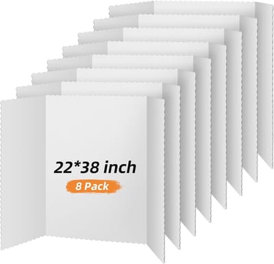 Presentatie borden - Drievoudig display - Projecten tentoonstellen - Lichtgewicht karton - 8 stuks 56x95 cm - Wit