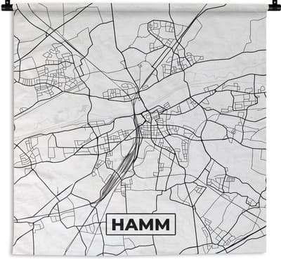 Wandkleed - Wanddoek - Hamm - Plattegrond - Stadskaart - Kaart - 180x180 cm - Wandtapijt