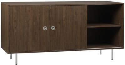 sweeek - Vintage dressoir 2 schuifdeuren en planken houtdecor en roestvrij staal 150cm - shelby
