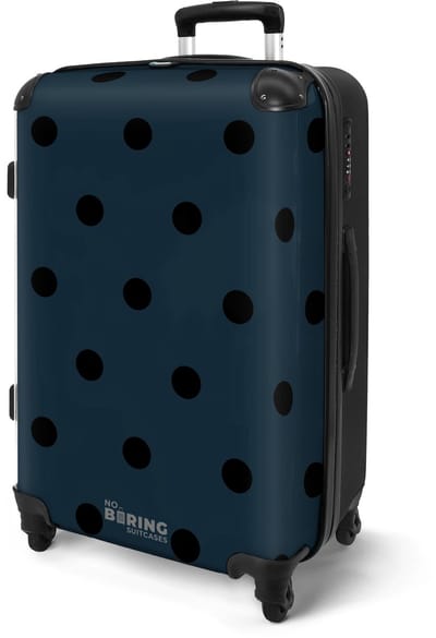NoBoringSuitcases.com® - Koffer groot - Rolkoffer lichtgewicht - Blauw met zwarte stippen - Vakantie reiskoffer met 4 wielen - Grote trolley XL - Travel suitcase large - 20 kg bagage - Ruimbagage medium met TSA slot