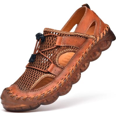 Sandalen Grote Maten Heren Casual Leren Gaten Schoenen Zomer Zachte Zool Leren Sandalen Buiten Gesloten Teen Strand Schoenen 46 bruin
