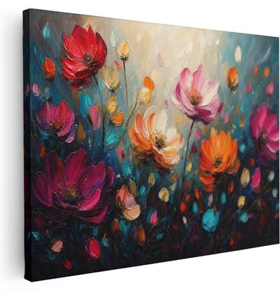 Artaza Canvas Schilderij Abstracte Bloemen - Kleurrijk en Expressief - 80x60 cm - Wanddecoratie Woonkamer - Schilderijen - Muurdecoratie