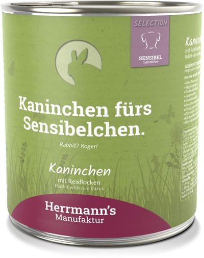Herrmann's Sensitive Honden Natvoer - Konijn met Rijstvlokken - 6x 800 g