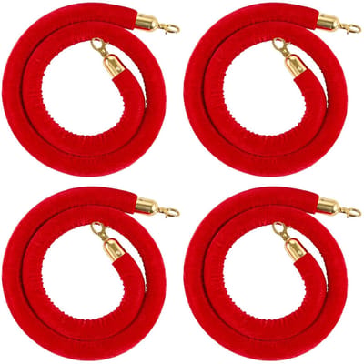 4 Pièces Cordes de Borne Velours Rouge, 1,5 m Cordes de Borne de Contrôle de Foule Velours Rouge avec Crochets Dorés, Corde de Barrière de File d'Attente pour Événements sur Tapis