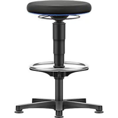 Allround kruk Bimos, zithoogte verstelbaar 560-810 mm, met glijder & voetring, stoffen bekleding, ademend, kleur ring blauw