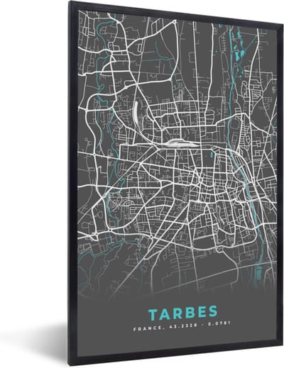 Fotolijst incl. Poster - Tarbes - Frankrijk - Plattegrond - Kaart - Stadskaart - 40x60 cm - Posterlijst