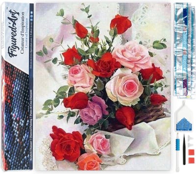 Figured'Art Diamond Painting set Volwassenen 40x50 cm Rozen mooie bloemen - 5D DIY Art full drill vierkante diamant - Opgerold canvas