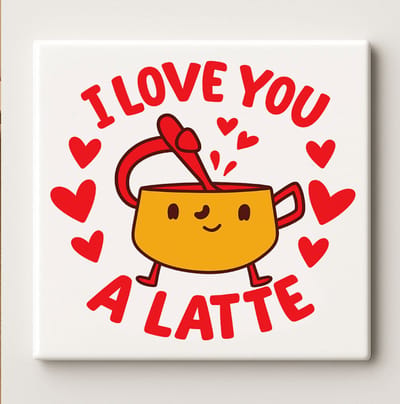 Keramische Koffie Tegel 15x15cm – “I Love You a Latte” Schattig Kopje & Hart Ontwerp – Grappig Cadeau voor Koffieliefhebbers & Keukendecoratie