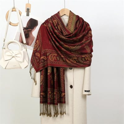 Luxe Kasjmier Dames Sjaal Bedrukt Winter Warme Sjaal En Wikkels Pashmina Bandana Lang Jacquard Paisley Vrouwen Foulard brown