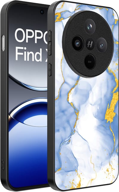 Smartphonica Telefoonhoesje Geschikt voor Oppo Find X8 met Lichtblauw Goud Marmer Opdruk - TPU Backcover Case Lightblue Gold Marble Design geschikt voor Oppo Find X8