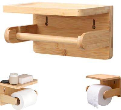 Opbergrek - toiletpapierhouder - opbergrek voor allerlei spullen - houten opbergrek - wandmontage - meerdere lagen opbergruimte - met plankjes - opbergaccessoires - geschikt voor badkamer, slaapkamer, keuken (geel, 11,5*20 cm)