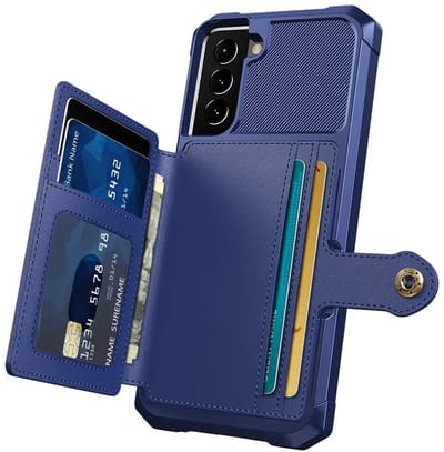 Portemonnee Hoesje Geschikt voor Samsung Galaxy S22 - Back Cover met Pasjeshouder - Telefoonhoesje voor Pinpas - Kaarthouder op Achterkant - Case met Magneet Blauw