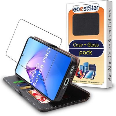 ebestStar - Hoes geschikt voor Oppo Reno8 Pro 5G, Wallet Etui, Book case hoesje, Zwart + Gehard Glas