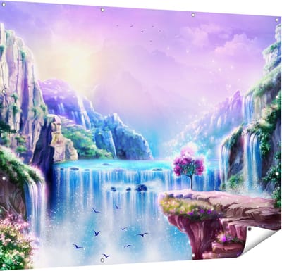 Gards Tuinposter Kleurrijke Sprookjes Waterval - Abstract - 150x120 cm - Tuindoek - Tuindecoratie - Wanddecoratie buiten - Tuinschilderij