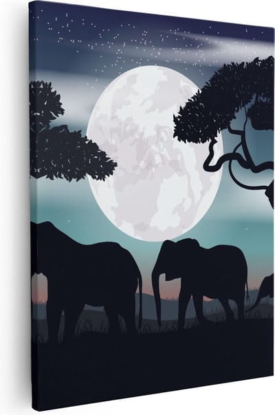 Artaza Canvas Schilderij Olifanten Afrika - 40x50 cm - Wanddecoratie Dieren - Muurdecoratie Woonkamer - Kamer Accessoires Nacht