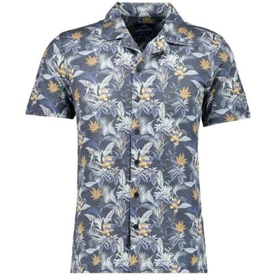 Ragman Overhemd Soft Knit Multi Leaves Floral Pattern Blauw-Multi / male