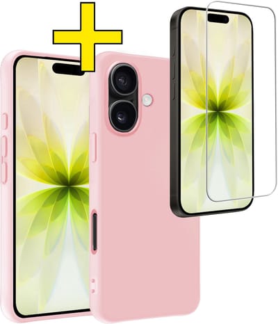 Hoesje - Met Screenprotector - Geschikt voor Apple iPhone 17 - Sterk & Shockproof - Back Cover - Siliconen Case - Telefoon Hoes - Telefoonhoesjes - Lichtroze