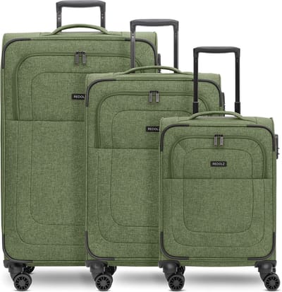 Redolz Essentials 12 THREE SET 4 wielen Kofferset 3-delig met uitbreidingsplooi - Zachte bagage - TSA slot - olive