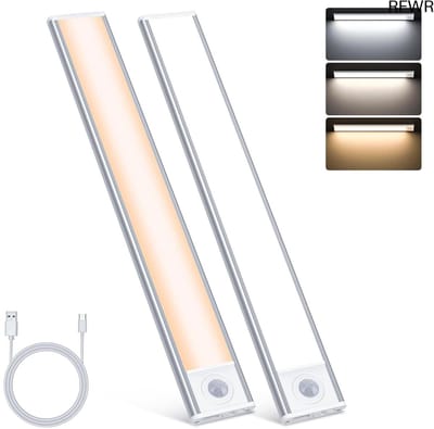 RFWR® LED Onderbouwlamp met Bewegingssensor en Oplaadbare Batterij - 3 Kleurtemperaturen, Dimbare Kastlamp voor Keuken, Kast en Trap