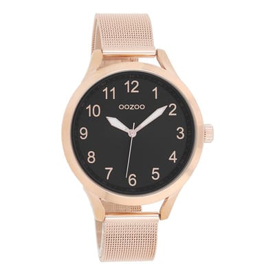 OOZOO Timepieces - Rosé goudkleurige horloge met rosé goudkleurige metalen mesh armband - C9119