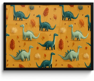 Poster in lijst - Fotolijst 80x60 cm - Posters - Dinosaurussen - Stekels - Herfstbladeren - Bruin - Posterlijst zwart - Decoratie - Wanddecoratie woonkamer - Muurdecoratie slaapkamer