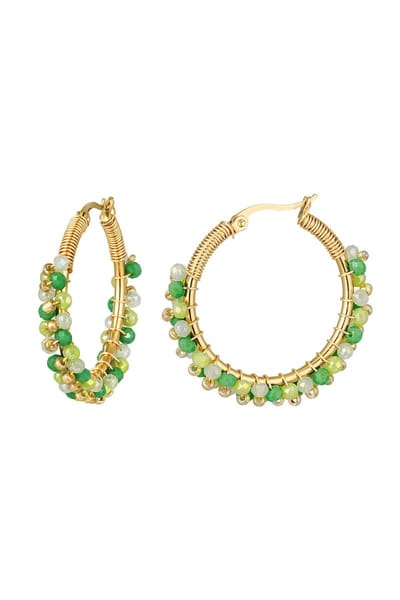YWG - Oorbellen kralenparty Green & Gold Stainless Steel