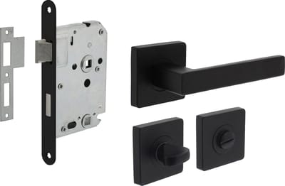 Intersteel Deurbeslag set toiletslot 63/8 zwart met deurkruk Hera en WC-sluiting zwart