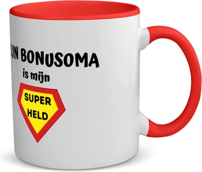 Akyol - mijn bonusoma is mijn superheld koffiemok - theemok - rood - Oma - super bonusoma - verjaardag - cadeautje voor oma - oma artikelen - kado - geschenk - 350 ML inhoud