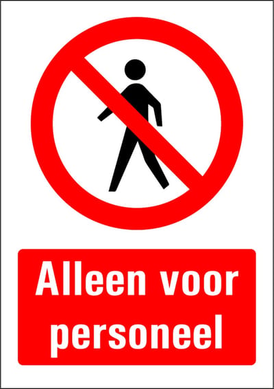 Alleen personeel sticker 210 x 297 mm