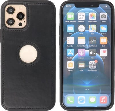 Bestcases - Lederen Backcover - Echt Leer Hoesje - Geschikt voor iPhone 12 - iPhone 12 Pro en - Zwart