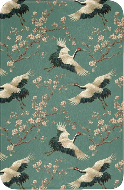 WC mat 40x60 cm - Antislip - Kersenbloesem - Kraamvogels - Groen - Toiletmat - Vloermat - Douchemat - Toilet tapijt - Toiletmatten