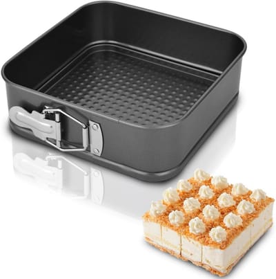 SnelShoppen - Springvorm Vierkant 22 cm - Antiaanbak Bakvorm voor Taarten, Carbon Staal, Zwart, Ideaal voor Gebak, Cheesecakes, Feestjes en Bruiloften
