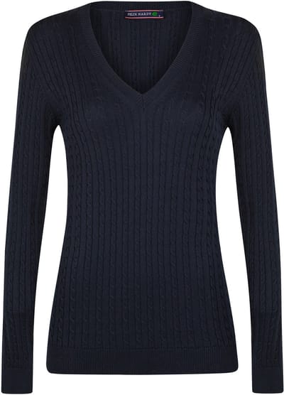 Felix Hardy Kabelgebreide Trui Met V-Hals - 100% Katoen Dames Navy - L