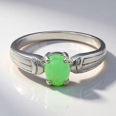 Cavill - 925 Sterling Zilveren Ring met Keizerlijk Chrysopraas Ovaal Cabochon 0,32 ct - Elegante Groene Edelsteen - Prong Zetting - Maat 17