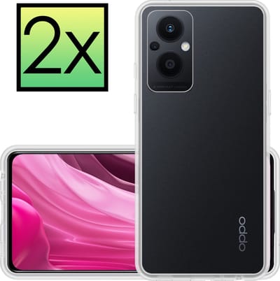Hoesje - 2 Stuks - Geschikt voor OPPO Reno 8 Lite - Sterk & Shockproof - Case Siliconen - Back Cover - Telefoon Hoes - Transparant