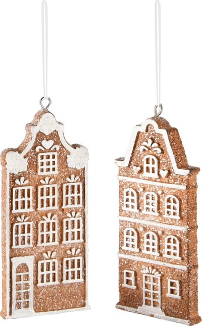 Dekoratief | Hanger huisje, bruin/wit, resina, 5x1x13cm, set van 2 stuks | A245405