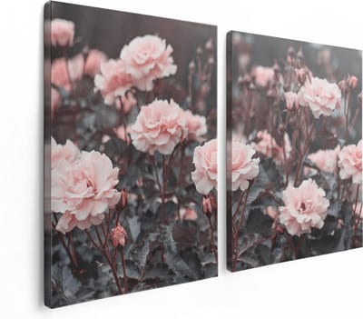 Artaza Canvas Schilderij Tweeluik Roze Rozen Bloemen - 120x80 cm - Wanddecoratie Woonkamer - Schilderijen - Muurdecoratie